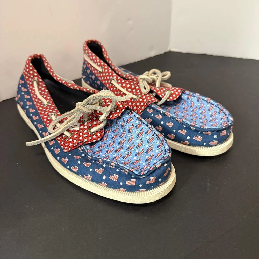 Sperry Vineyard Vines Boat Shoes Mens 9 American Flag Stars Patriotic STS19092